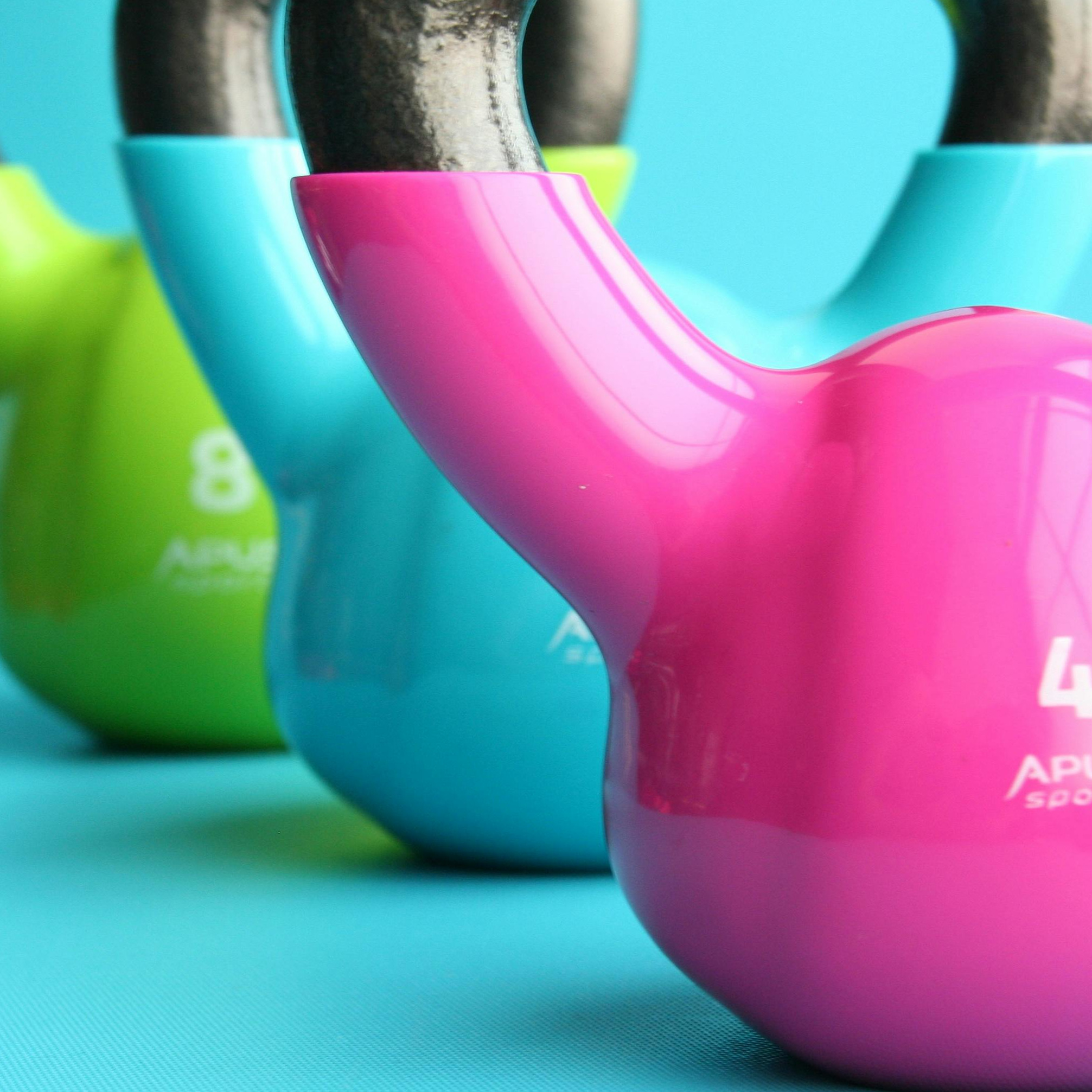 Kettlebells in various bright colors